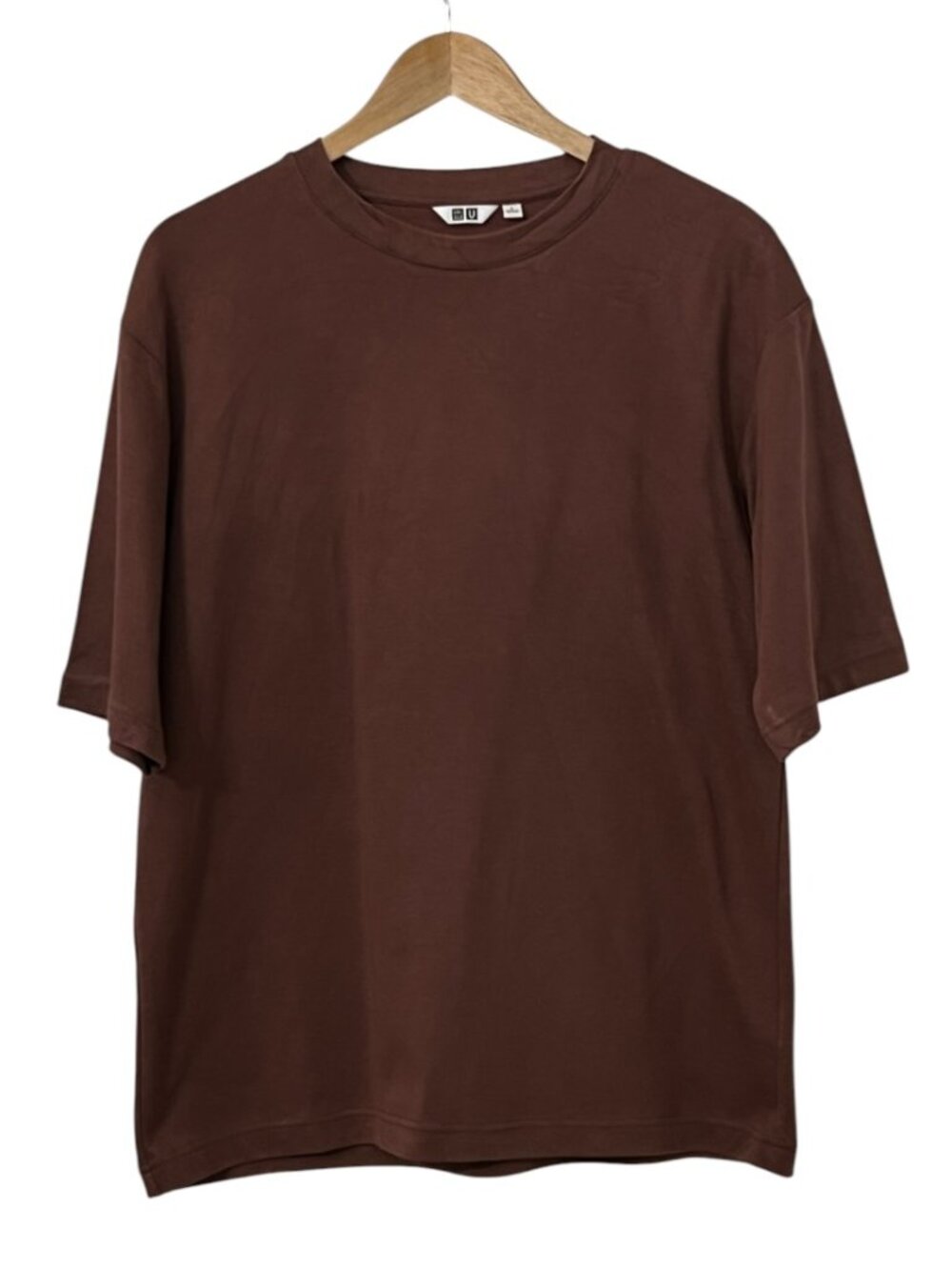 UNIQLO AIRism T Shirt Men Large Brown Oversized Crew Neck Minimalist Casual
